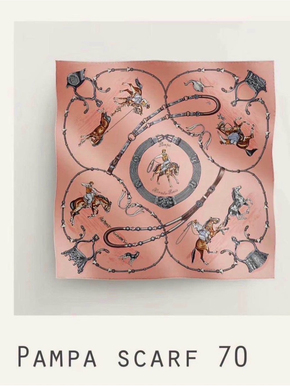 NWT Hermes Pampa 70 rose poudre Equestrian Print Silk Scarf